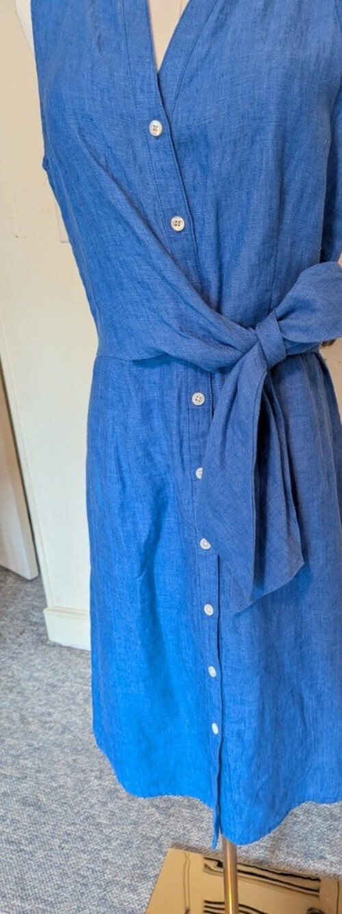 Blue Sleeveless Button-Front Tie-Waist Dress by J Mclaughlin 100% linen. - Picture 5 of 5